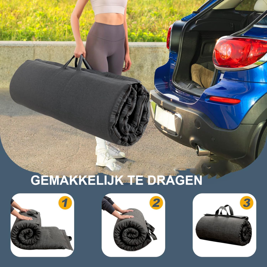 Opvouwbaar futon slaapmatras met geheugenschuim, ademend en hypoallergeen, draagbaar met handvat en ritssluiting voor camping en logees