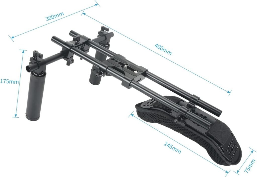 Schouder rig systeem voor camera met 15mm schouderpad, aluminium stangen en handgreep set voor DSLR en cinema camcorder ondersteuning op basisplaat