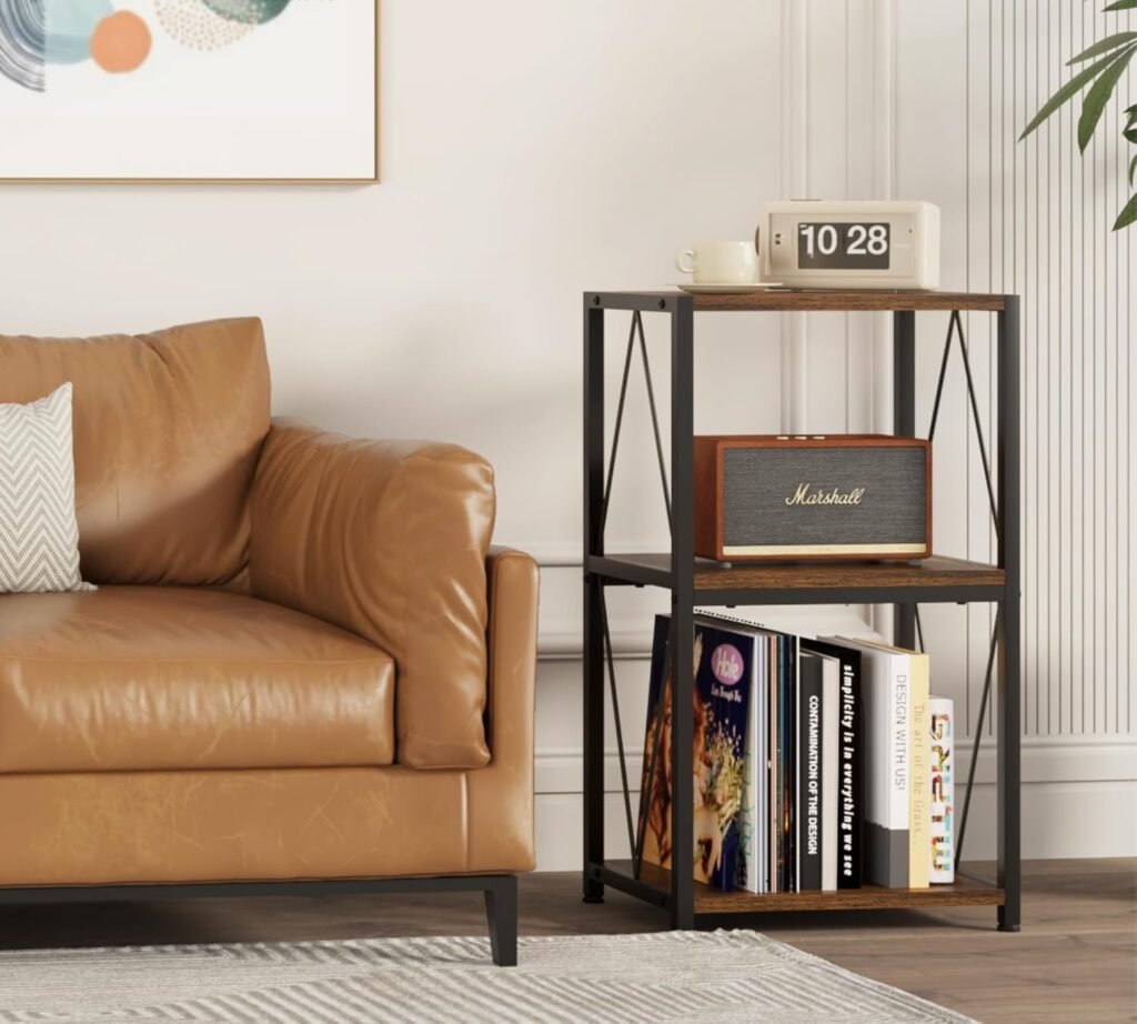 Platenspeler stand met 3-laags zijkast en vinyl opbergkast voor LP’s, turntable meubel voor woonkamer en slaapkamer opslag