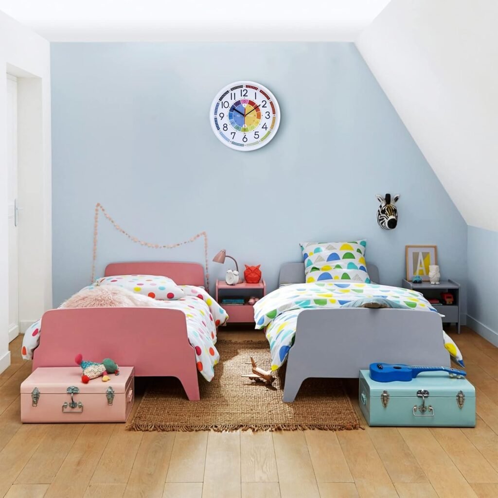 Stille kinderklok met kleurrijke cijfers en duidelijke tijdsaanduiding voor kinderkamer 30 cm wandklok
