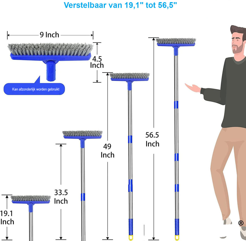 Telescopische wasborstel met roterende borstelkop en verstelbare steel voor het reinigen van ramen en gevels als professionele schoonmaaktool