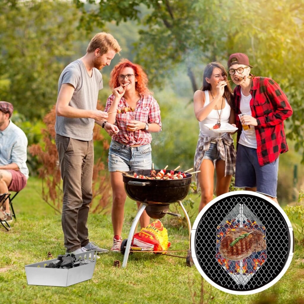 2-delige RVS houtskoolmanden set 38 cm BBQ grillmand houtskoolhouder voor 57 cm kogelbarbecue zilver voor binnen en buiten gebruik