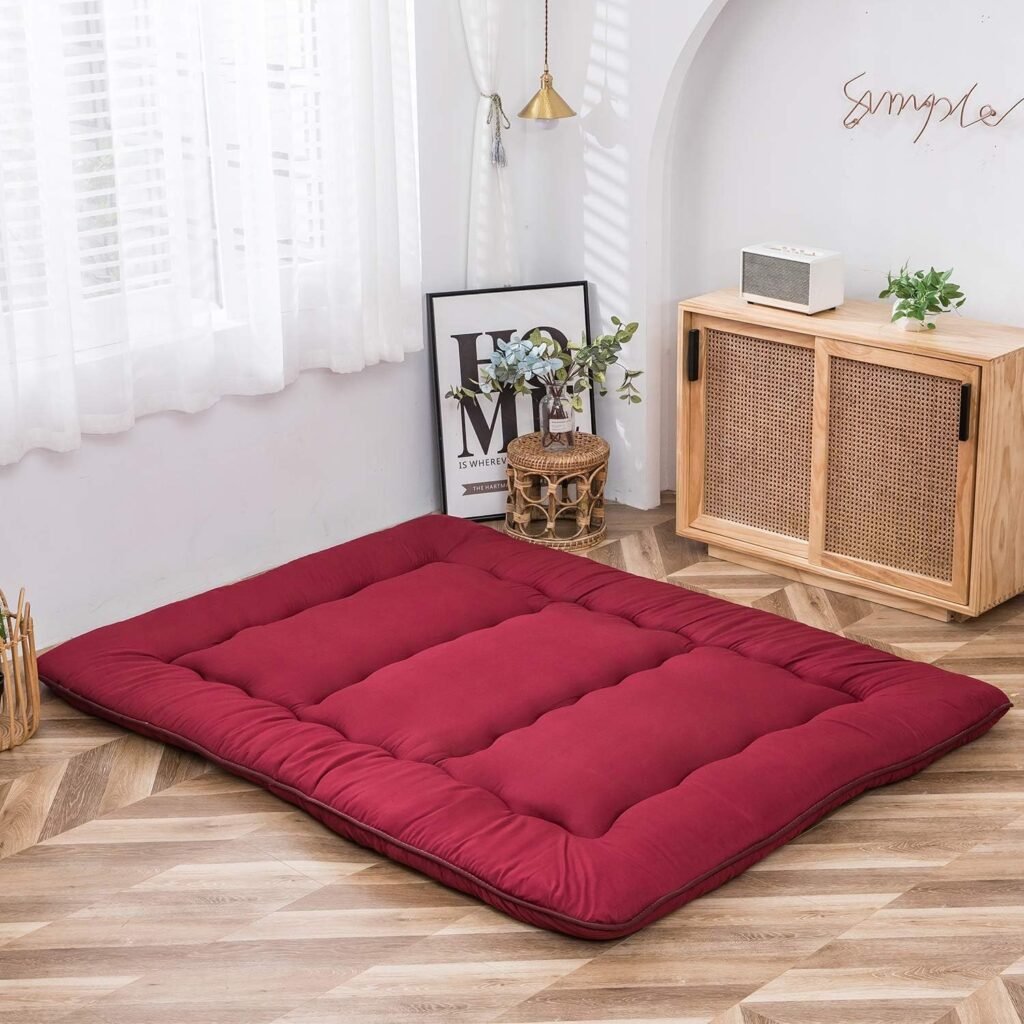 Japanse futon matras 90x200 cm opvouwbare slaapmat bourgondisch rood logeerbed camping en vloermatras