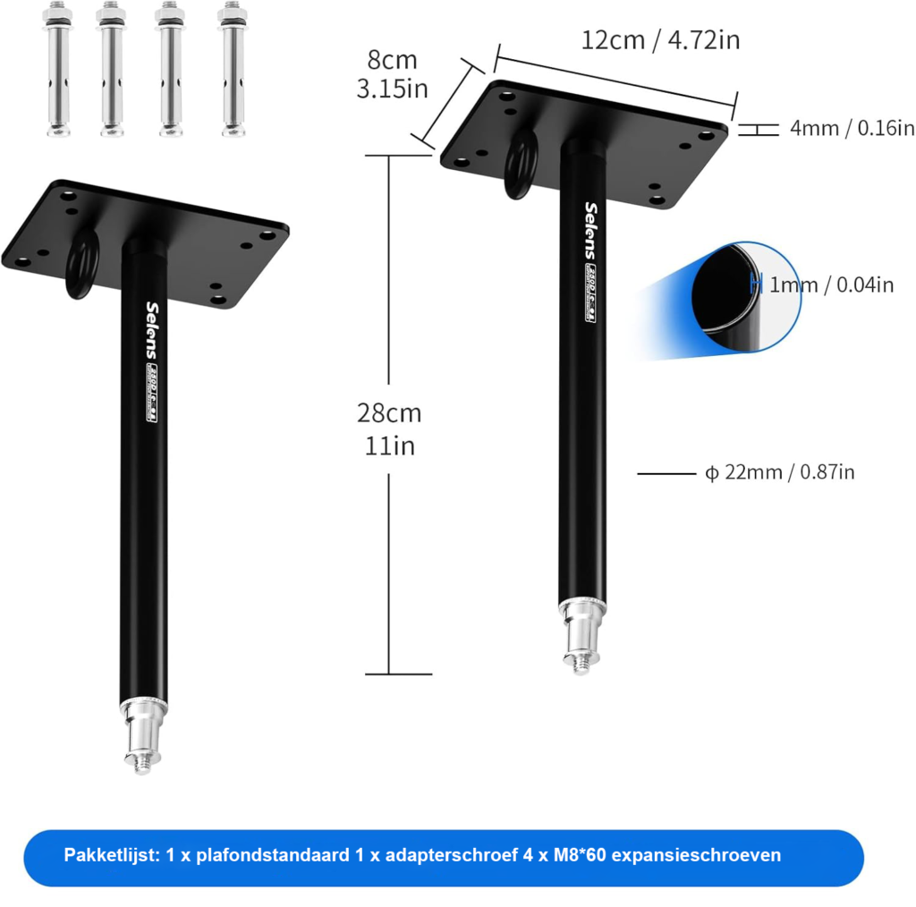 Muurbeugel fotografie arm 28,5 cm - verstelbare plafond- en wandmontage met 1/4 inch adapter voor studioverlichting, paraplu's en reflectoren