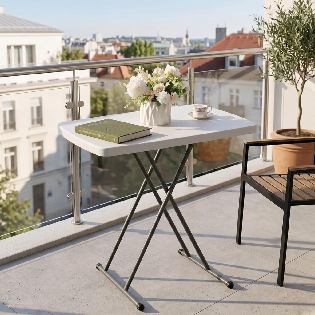 Inklapbare ronde glazen en metalen bijzettafel voor balkon, tuin en woonkamer weerbestendig en makkelijk schoon te maken