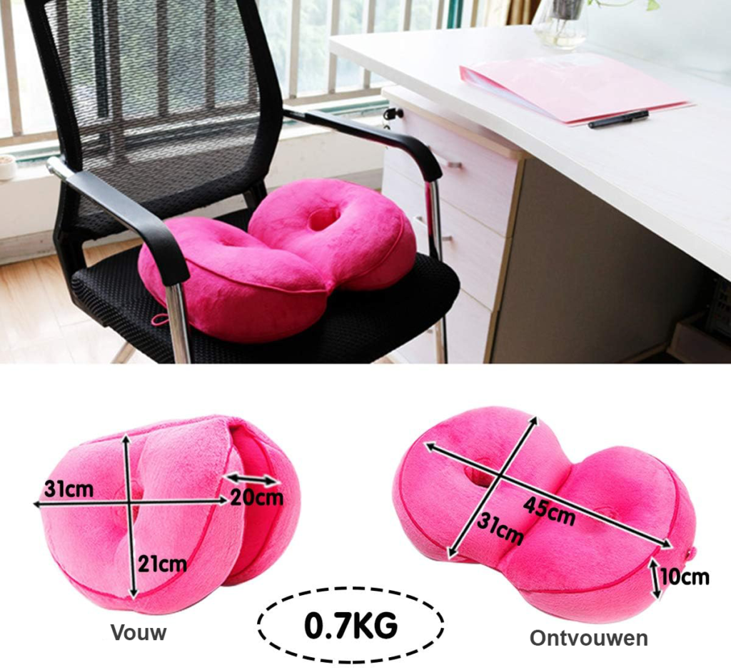 Memory foam zitkussen ergonomisch - Zitkussen voor auto en kantoor comfort - Vouwbaar heupverhogend ontwerp - Paarse uitvoering