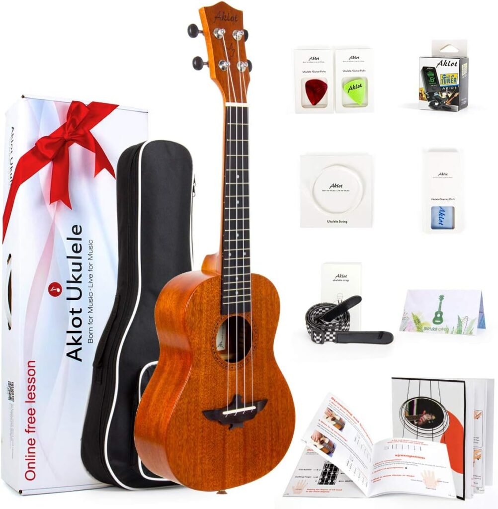 23 inch concert ukelele van mahonie met complete beginnersset inclusief tas, tuner en accessoires voor gitaarspelers
