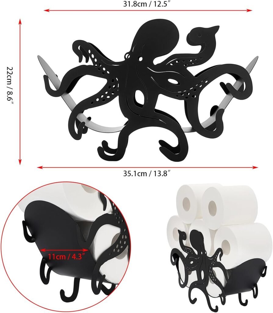 Toiletpapierhouder zwart metaal staand zonder boren octagon vorm toiletrolhouder badkamer en keuken decoratief accessoire