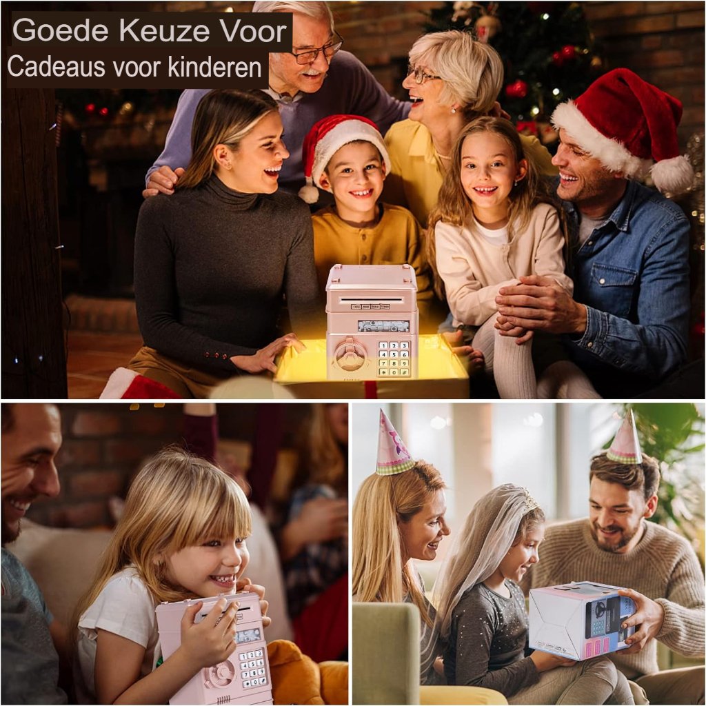 Kinder elektronische spaarpot met codeslot en geldrol - speelgoed geldkluis met pinpas voor kinderen 3-7 jaar roségoud