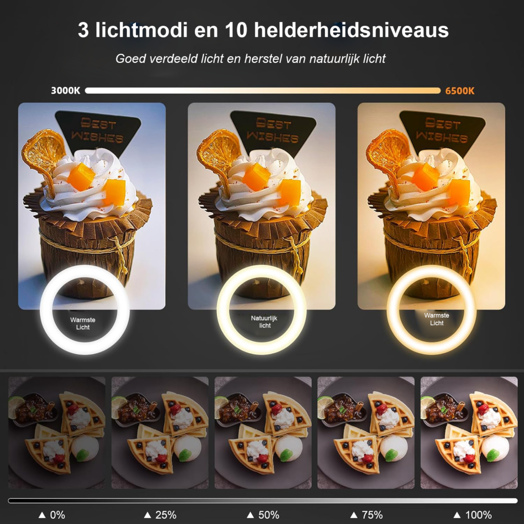 Ringlamp met statief en bovenarm LED verlichting voor smartphone video TikTok YouTube content creatie en fotografie