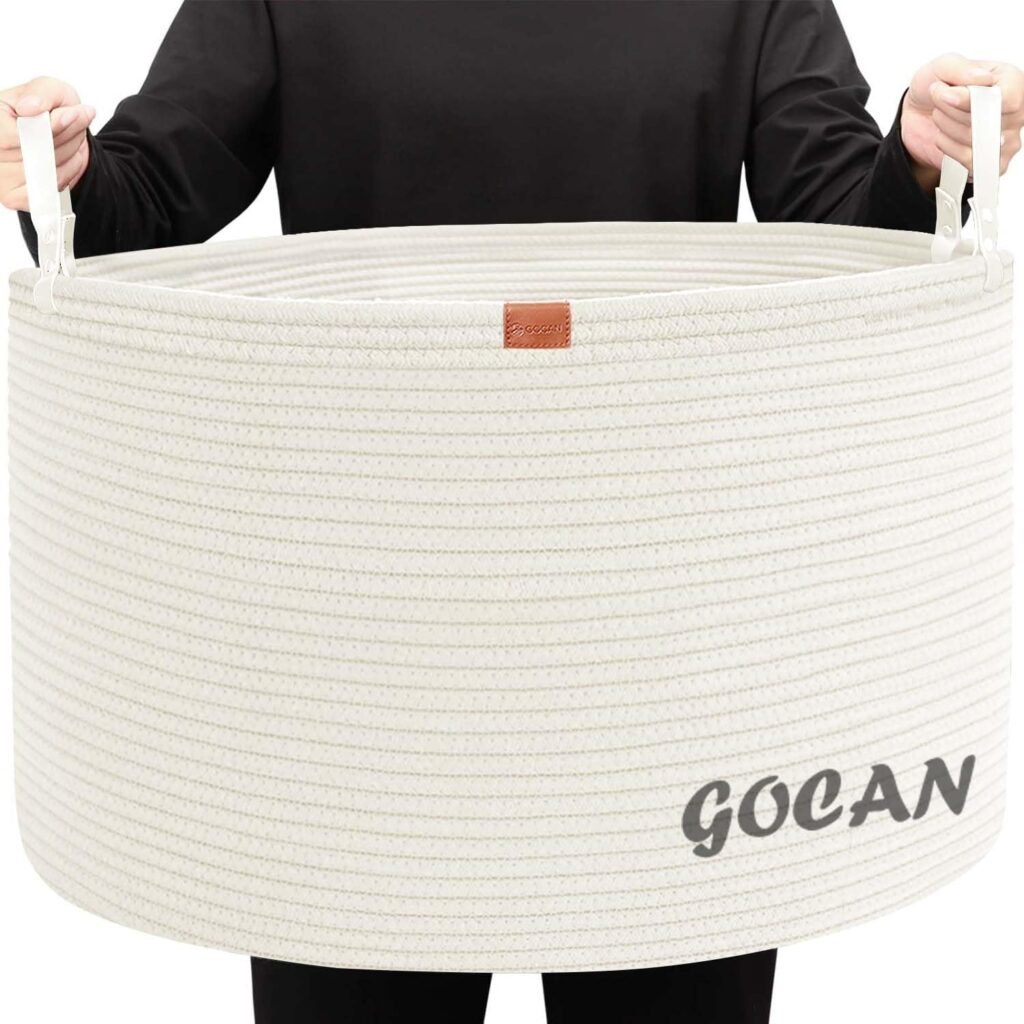 XXXL katoenen touw wasmand met handvatten voor dekens speelgoed en kussens D56xH35.5 cm woonopbergmand