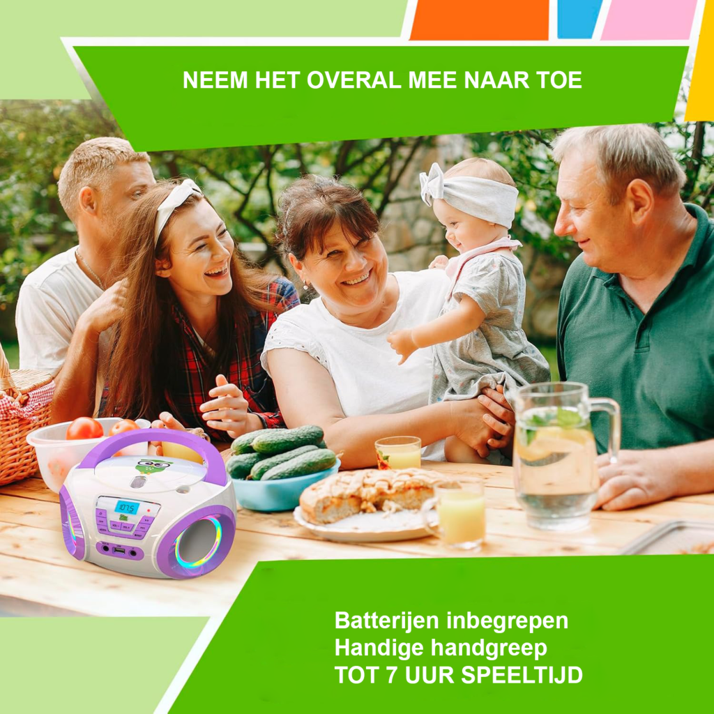 CD Speler voor Kinderen - FM Radio en Speakers - Inclusief Batterijen - 2024 Model Paars