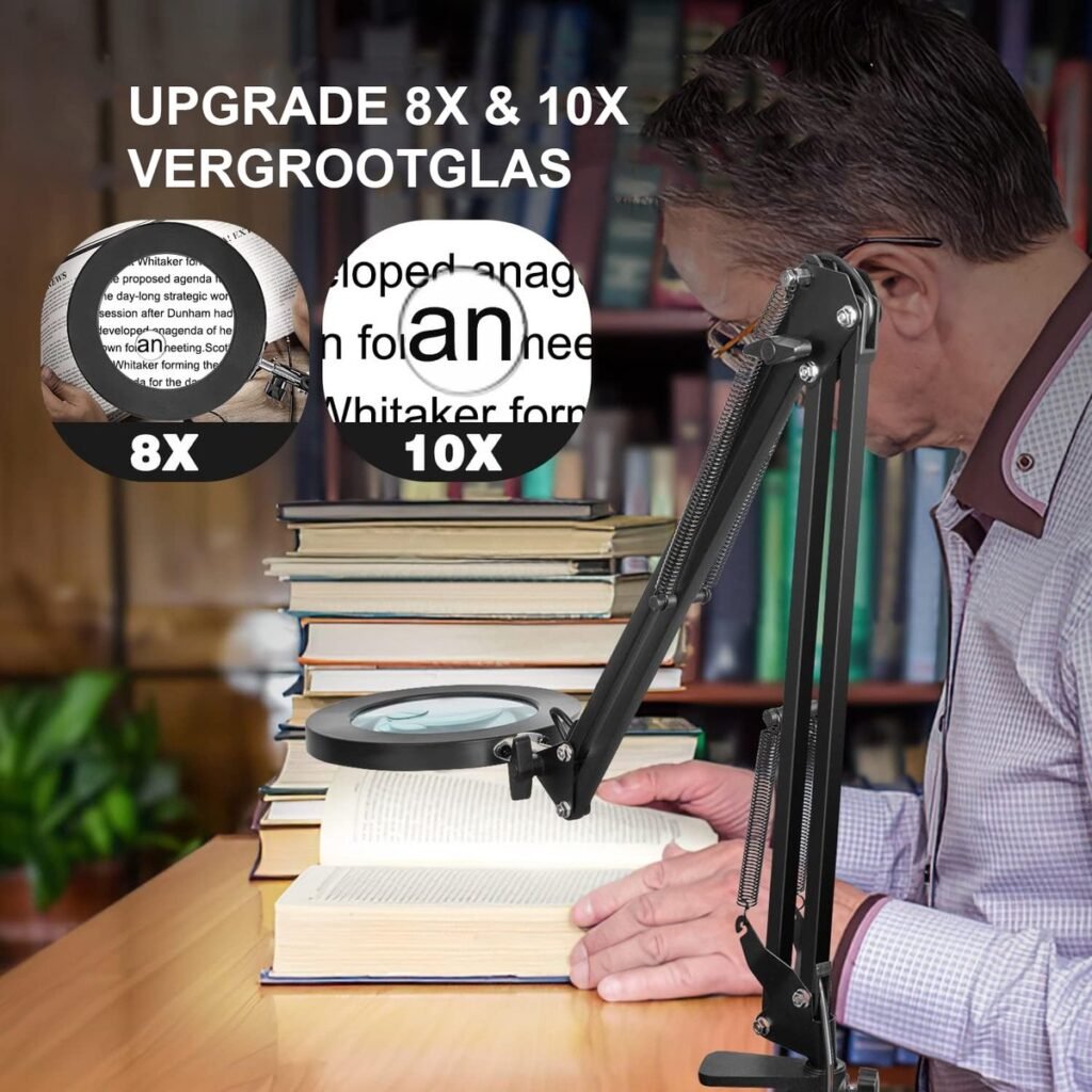 Bureaulamp met vergrootglas en verstelbare arm LED werkpleklamp voor precisiewerk met oogbescherming en heldere verlichting