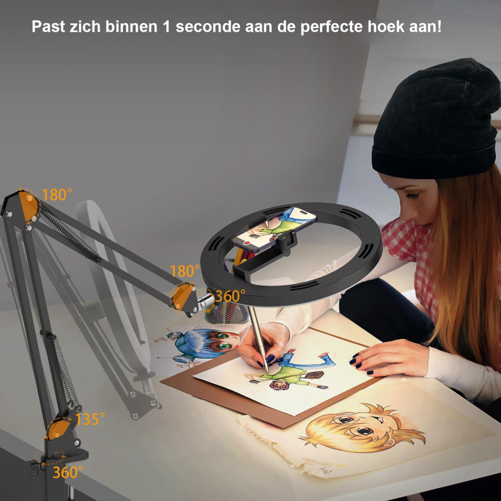 10 inch ringlamp met statief en telefoonhouder, bovenhoofd verlichting met afstandsbediening voor livestream, bureau en nail art gebruik