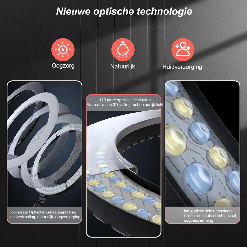 19 inch LED ringlamp met statief voor make-up, fotografie en video met touch bediening en afstandsbediening CRI 97 studio verlichting