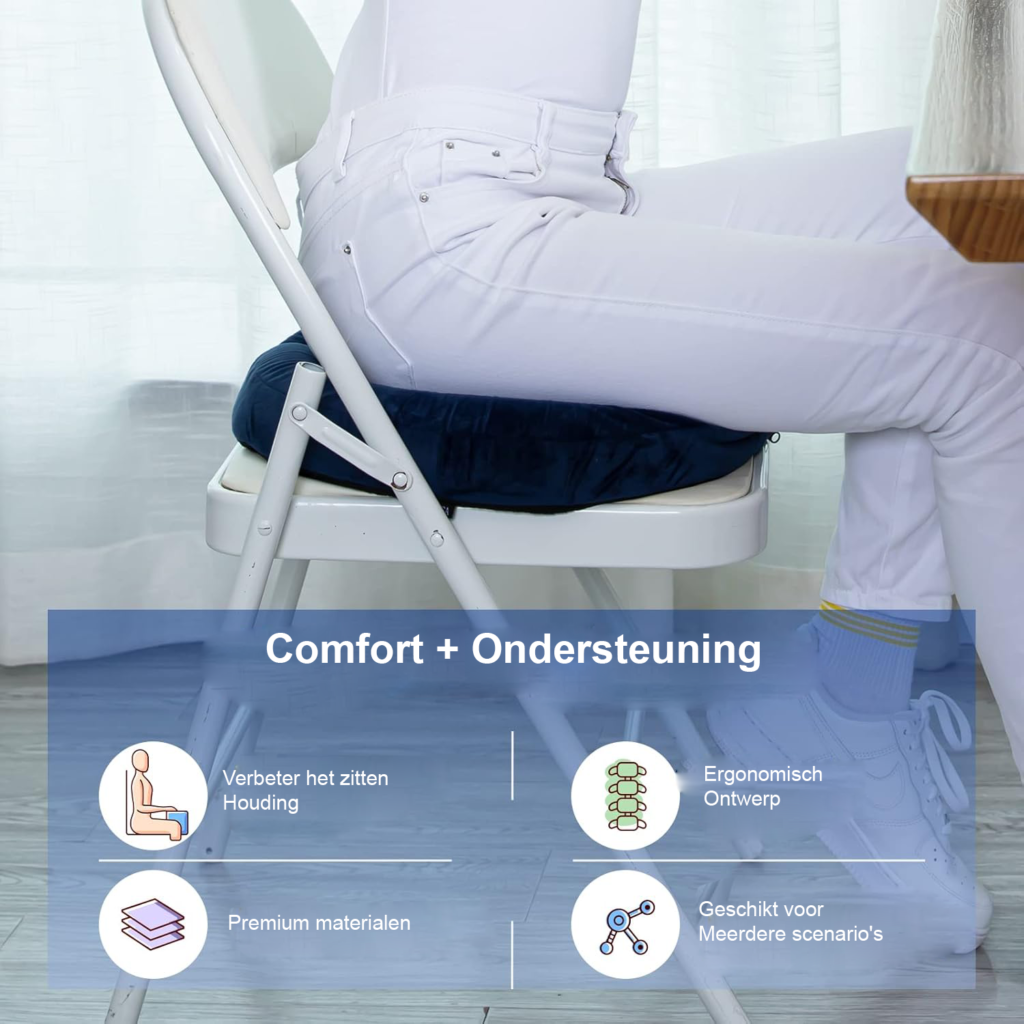 Orthopedisch donut zitkussen traagschuim drukverlichtend ringkussen stuitpijn aambeien stoel auto kantoor rolstoel comfort ondersteuning ergonomisch zitcomfort
