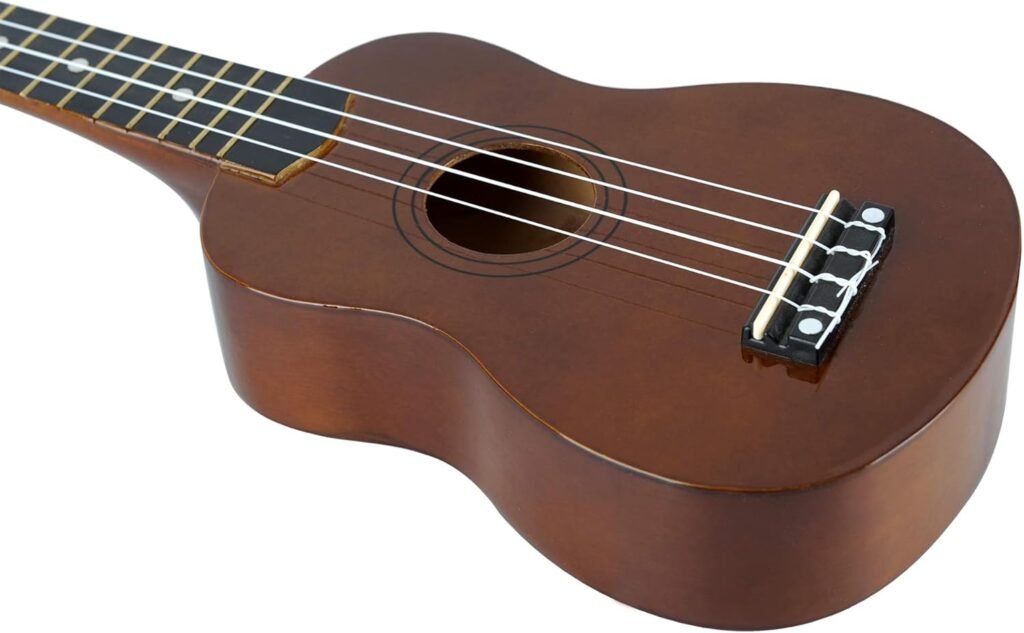 Sopraan ukulele starter kit 21 inch brons met draagtas clip-on tuner extra snaren schouderriem plectrum toetsenbord stickers akkoordkaart polijstdoek