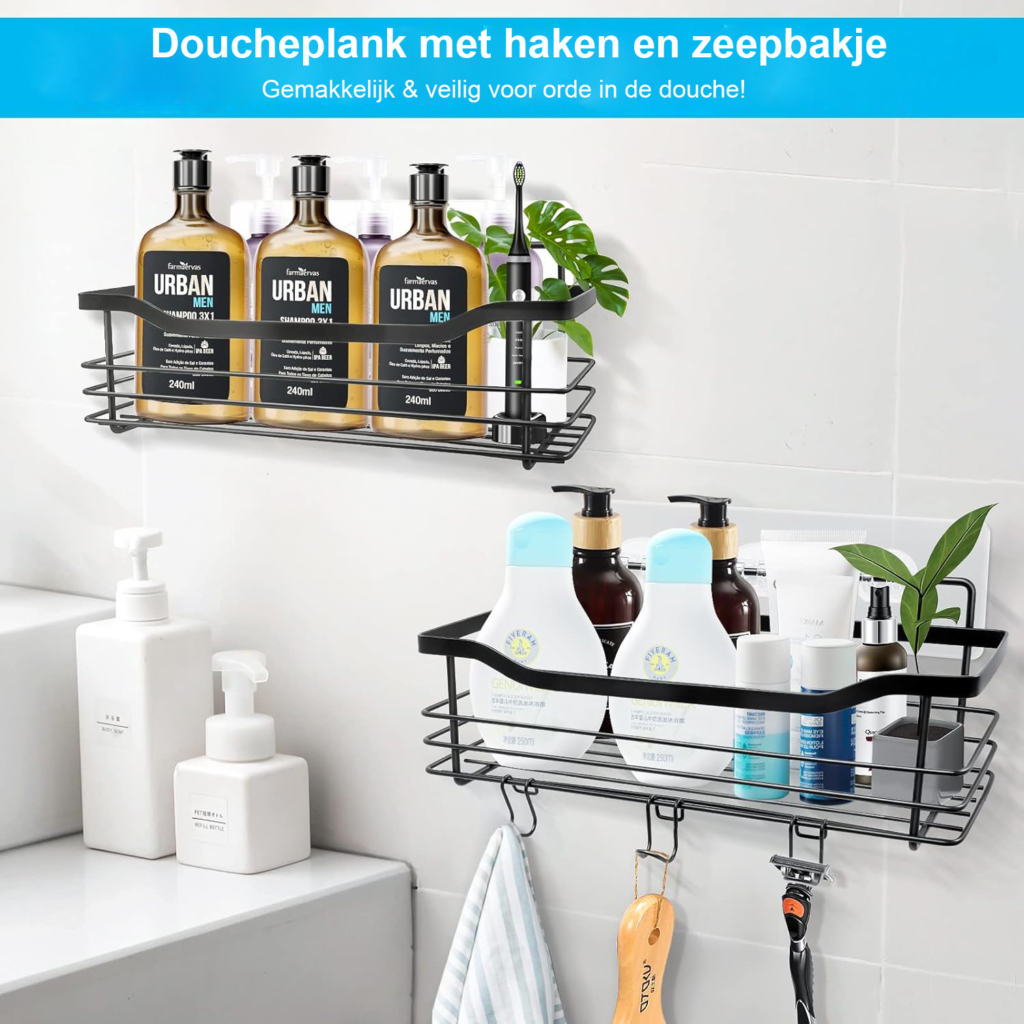 Douchemand set met 2 RVS wandrekken voor badkamer zonder boren zelfklevend douche opbergrek voor shampoo en douchegel