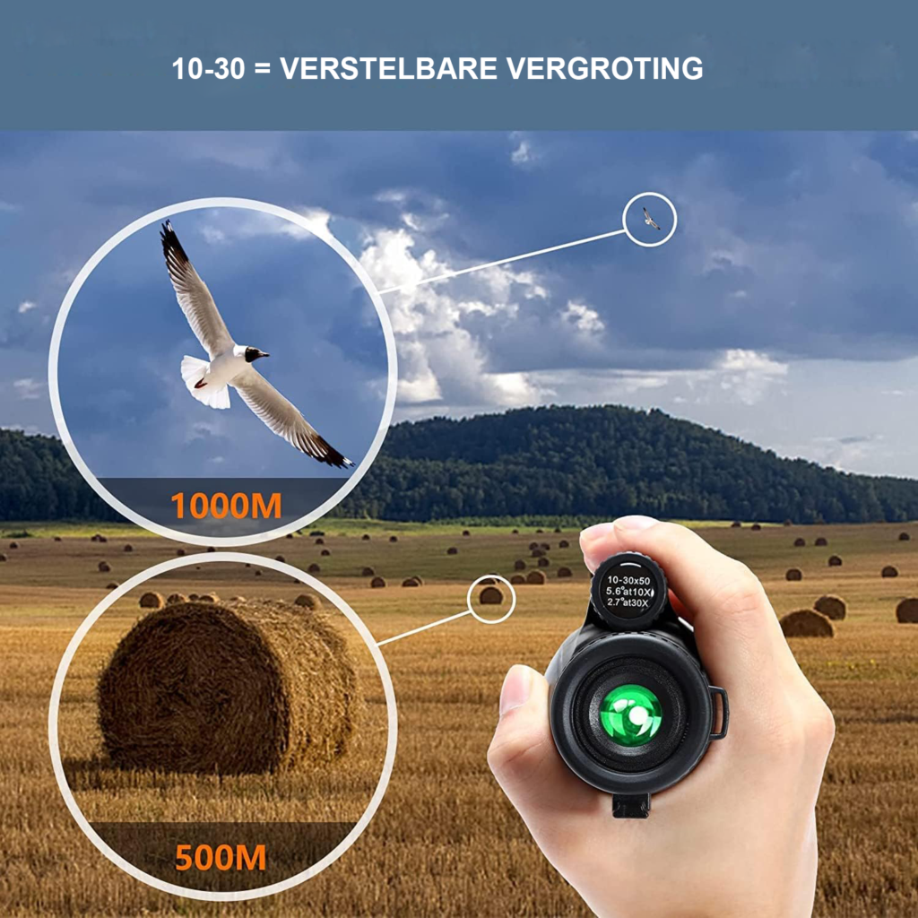 Monoculair telescoop 10-30x50 zoom HD waterdicht schokbestendig IPX7 fogproof FMC BAK4 prisma telefoonadapter jagen wandelen sterrenkijken
