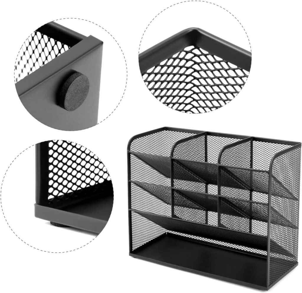 Mesh bureau organizer zwart met 9 compartimenten penhouder voor kantoor en school benodigdheden