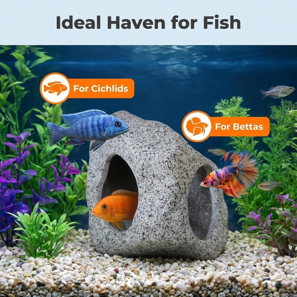 Aquarium schuilplaats keramische steen grot vis decoratie aquascape ornament veilig niet giftig broeden spelen rust