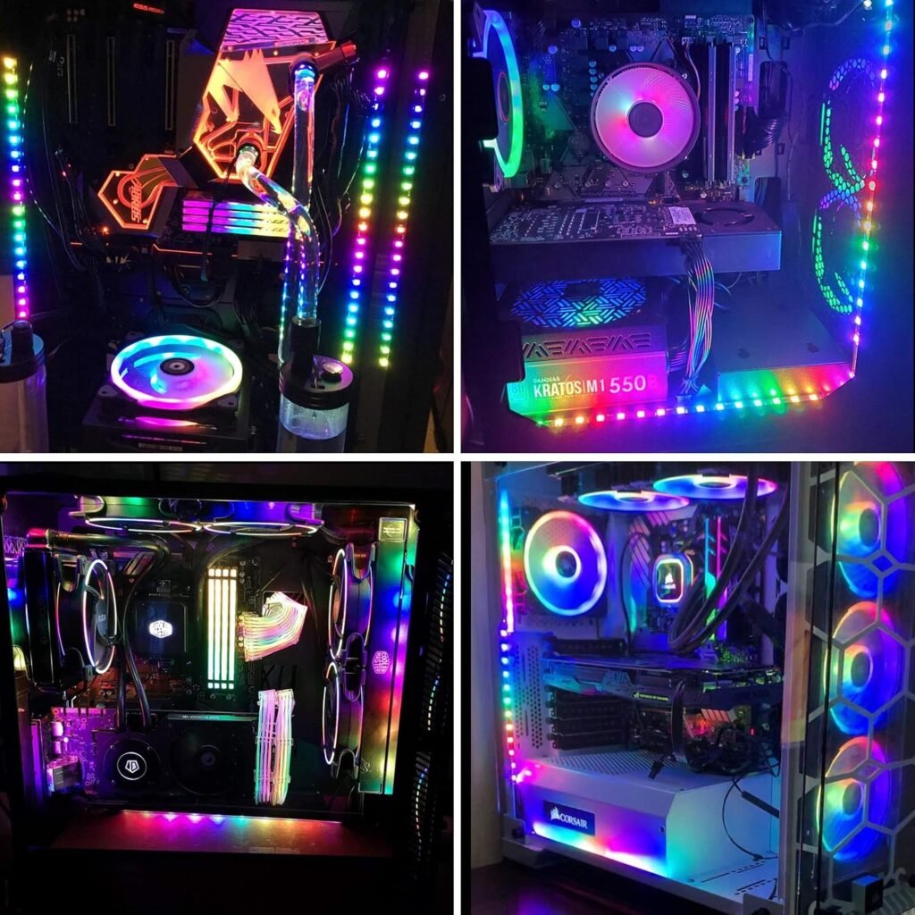 RGB LED verlichtingsstrip set voor gaming pc, 4 adresseerbare ARGB strips van 19 inch, compatibel met 5V 3-pins RGB headers, Aura Sync en RGB Fusion ondersteuning voor pc modding en computerverlichting