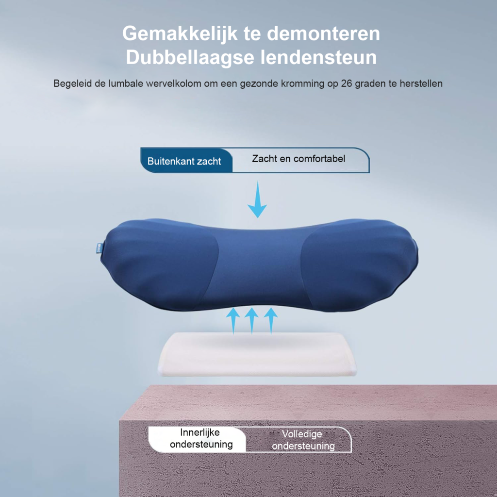 Verstelbaar rugsteunkussen van memory foam voor onderrug ondersteuning in bed en stoel ergonomisch kussen met 2 inlegkussens voor comfort en houdingcorrectie
