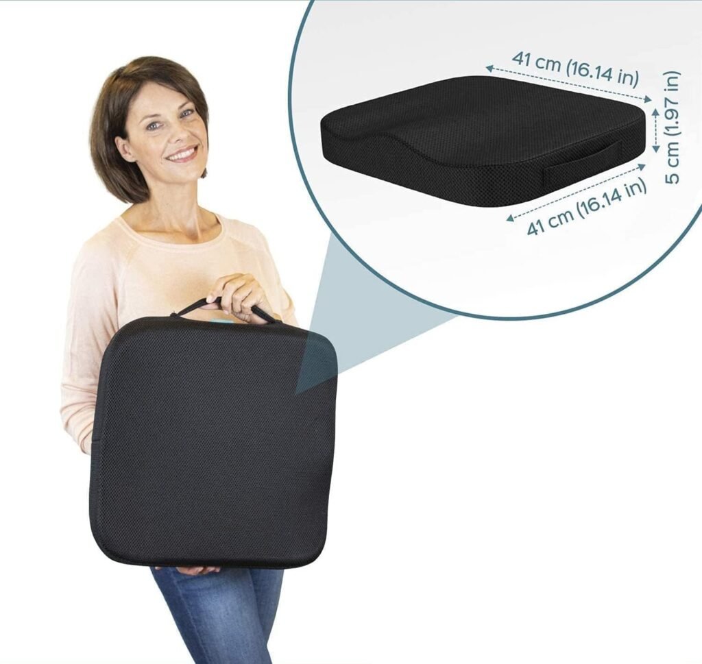 Draagbaar zitkussen memory foam - Ergonomisch stoelkussen staartbeen ondersteuning - Antislip wasbare hoes - Met handvat zwart