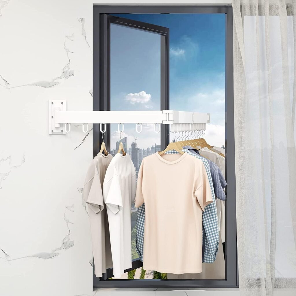 Uittrekbaar kledingrek wandmontage ruimtebesparend vouwbaar wanddroogrek voor kleding ophangen en drogen in huis compacte opbergoplossing