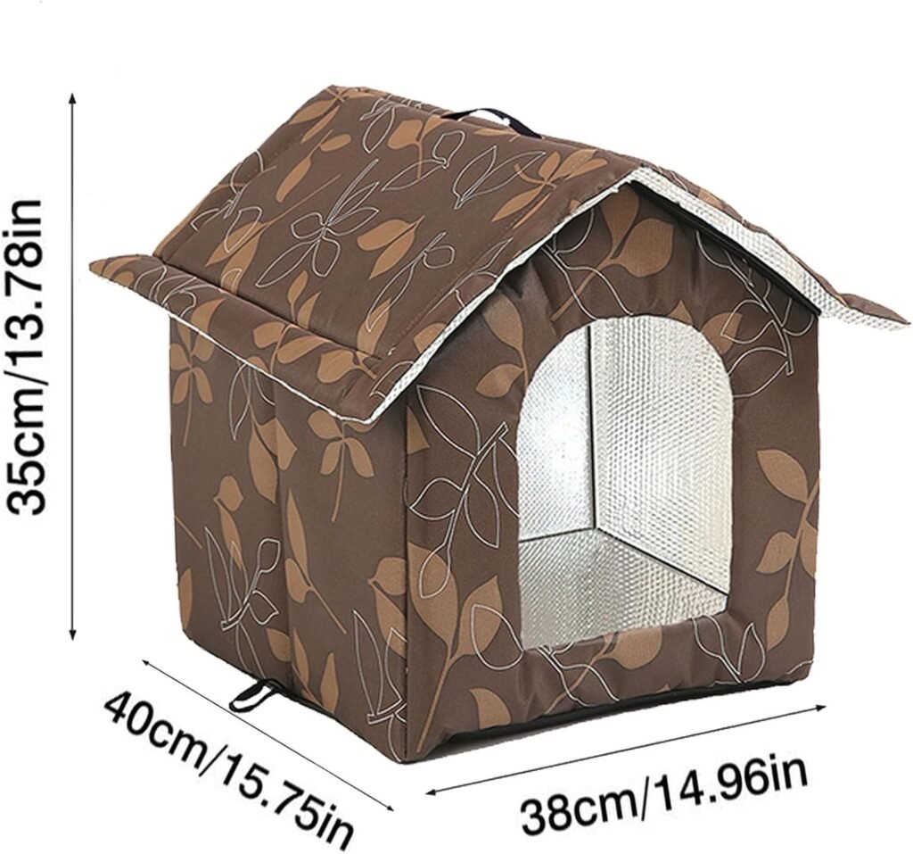 Buiten kattenhuis winterbestendig waterdicht weerbestendig met afneembaar transparant gordijn bruin maat M buiten pet house