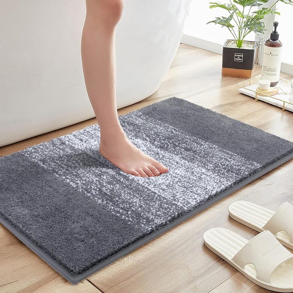Badmatten set van 2 grijs, microvezel badkamermat en douchemat, antislip, waterabsorberend en wasbaar, 45x65 en 45x120 cm