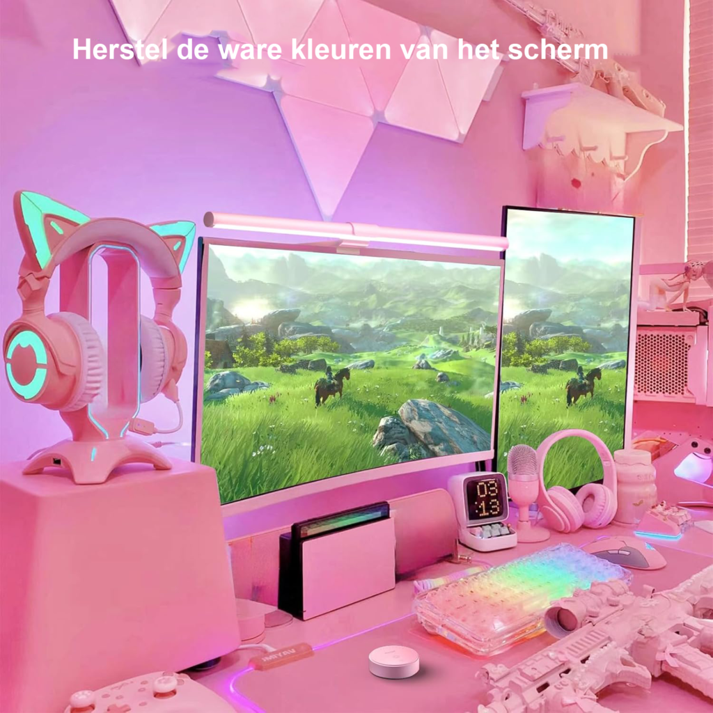 Roze LED monitor lamp 40cm met USB lichtbalk en afstandsbediening voor bureau en gaming achtergrondverlichting met verstelbare helderheid