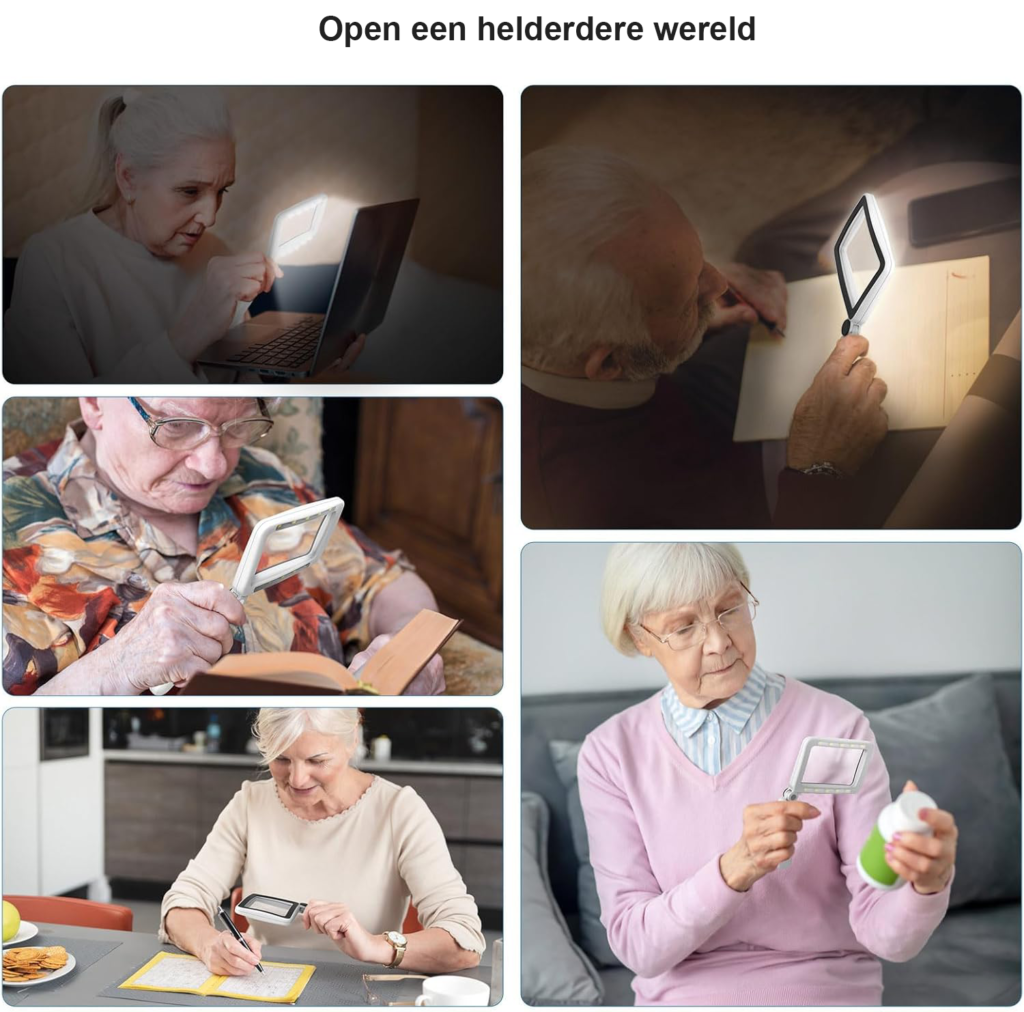 Vergrootglas met licht oplaadbaar 4x vergroting Type-C leesloep LED 3 helderheidsstanden zwart voor lezen en ouderen