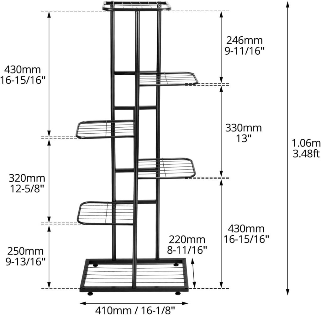 Plantenrek 6-laags metaal 108 cm hoog bloemenplank voor tuin balkon en woonkamer ruimtebesparend en stevig multifunctioneel plantrek