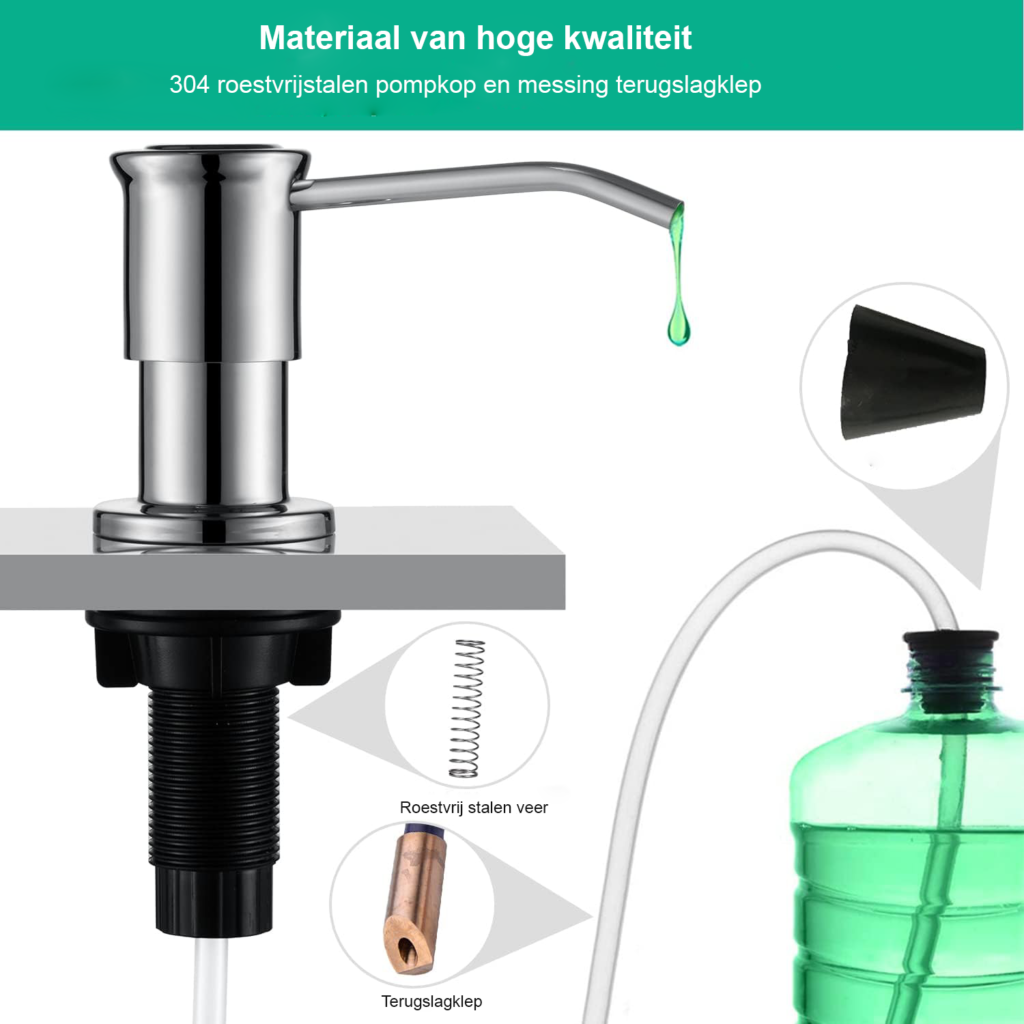 Inbouw zeepdispenser gootsteen 500ml mat zwart met 1m verlengslang bovenaf navulbare keuken zeeppomp vaatwasmiddel dispenser
