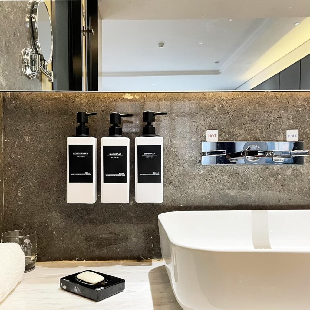 shampoo dispenser wandmontage douchecabine 3 vakjes voor shampoo conditioner en bodywash met waterdichte labels en zonder boren badkamer zeepdispenser