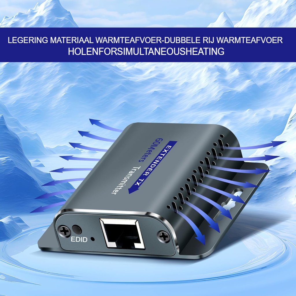 HDMI extender 60m 1080p 60Hz HDMI RJ45 converter via UTP Cat5e/6/7/8 verlenger met 5V adapter en PoC ondersteuning