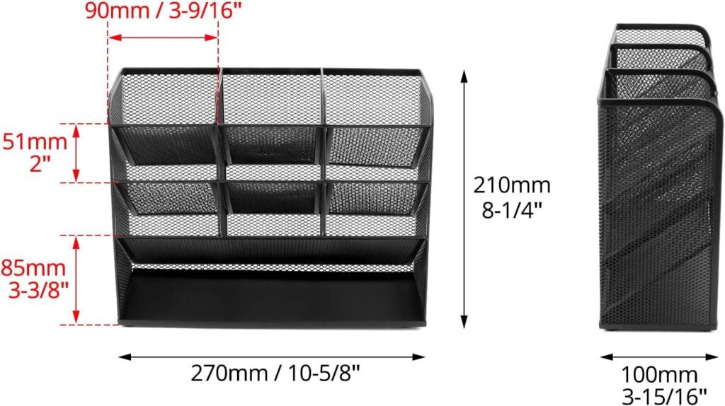 Mesh bureau organizer zwart met 9 compartimenten penhouder voor kantoor en school benodigdheden