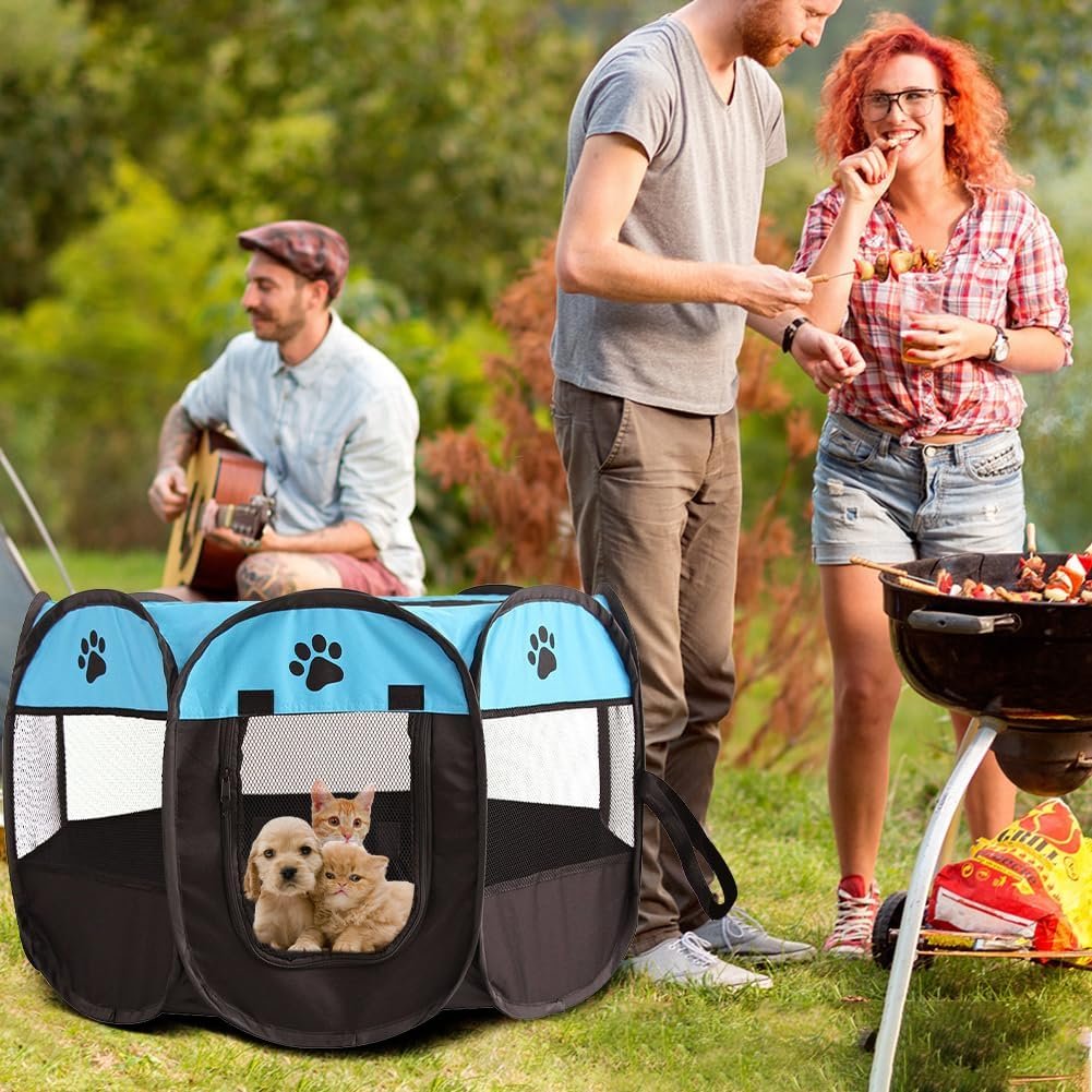 Opvouwbare hondenren 74x74x43 cm blauw waterdicht voor honden katten binnen en buiten gebruik