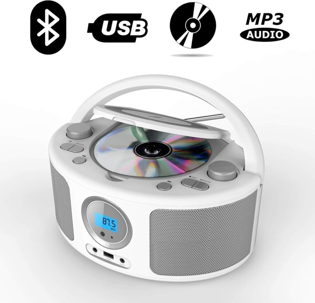 draagbare cd speler boombox mp3 usb fm radio compact stereo systeem aux hoofdtelefoon aansluiting portable muziekspeler
