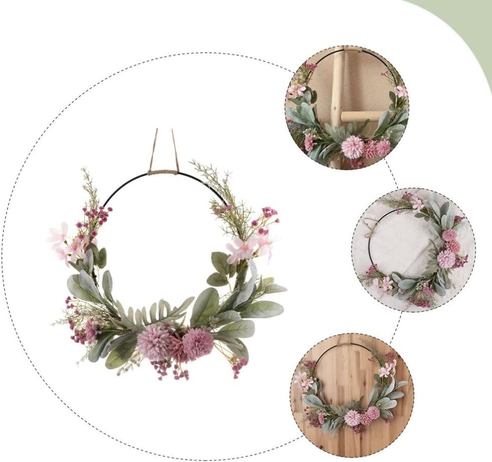 Kunstbloemen krans met eucalyptus op metalen ring roze deur en muurdecoratie lente en paaskrans wandkrans slinger
