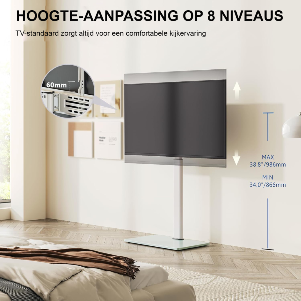TV standaard vloer 32-60 inch draaibaar en hoogte verstelbaar, universele tv beugel voor LCD LED OLED tv’s met VESA 600x400 mm compatibiliteit