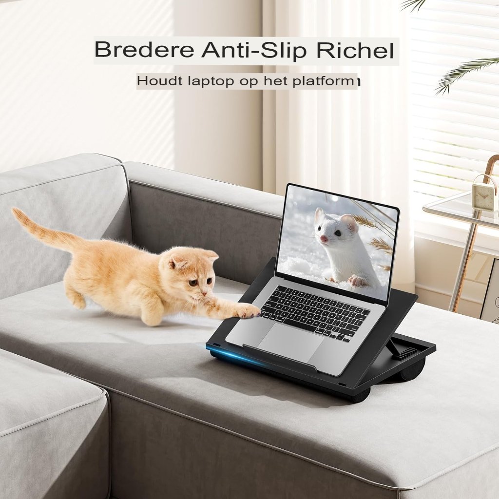 Laptopstandaard met kussenondersteuning zwart ergonomisch verstelbaar voor bed en bank lichtgewicht draagbare laptoptafel