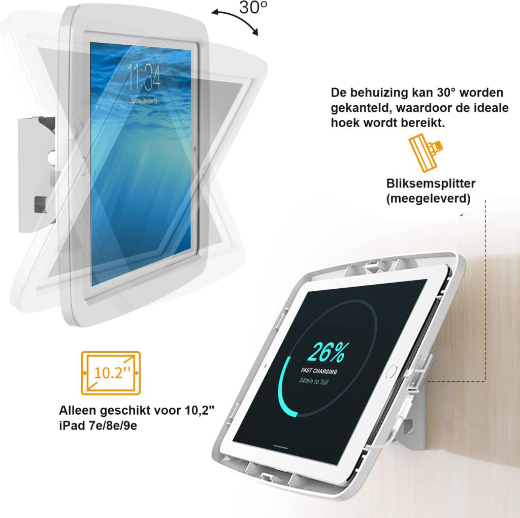 anti diefstal iPad muurbeugel beveiligde tablet houder 10.2 inch wandmontage kantoor smart home bibliotheek ziekenhuis winkel wit