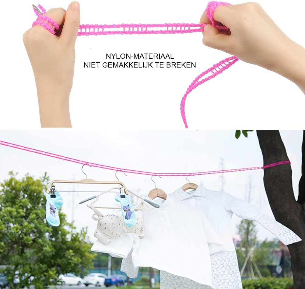 Waslijn voor camping met positioneringsgesp – draagbare en compacte waslijn voor vakantie, duurzaam en geschikt voor binnen en buiten gebruik
