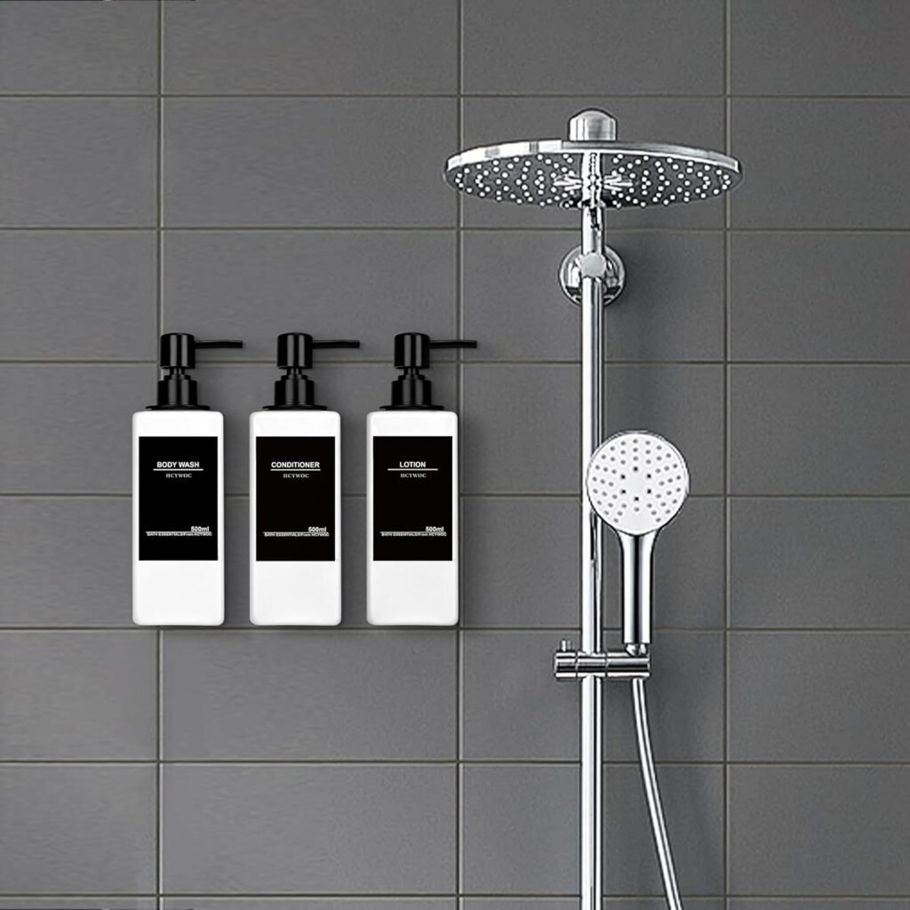 shampoo dispenser wandmontage douchecabine 3 vakjes voor shampoo conditioner en bodywash met waterdichte labels en zonder boren badkamer zeepdispenser