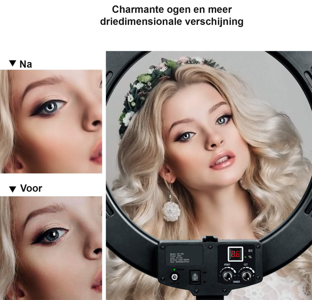 LED ringlamp met statief 48 cm dimbare ringlicht voor mobiele telefoon, fotografie, vlog, YouTube en selfie verlichting