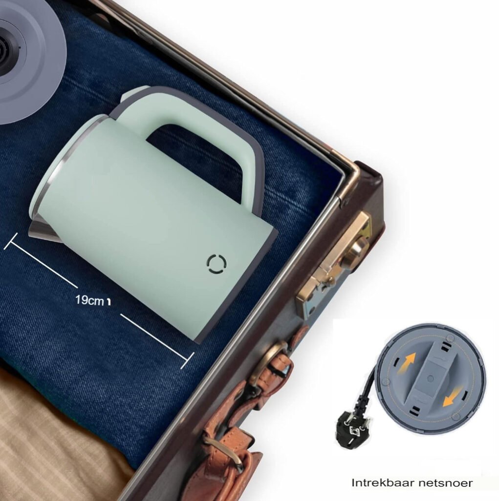 Reiswaterkoker compact - draagbare mini waterkoker met handvat voor kamperen en onderweg gebruik