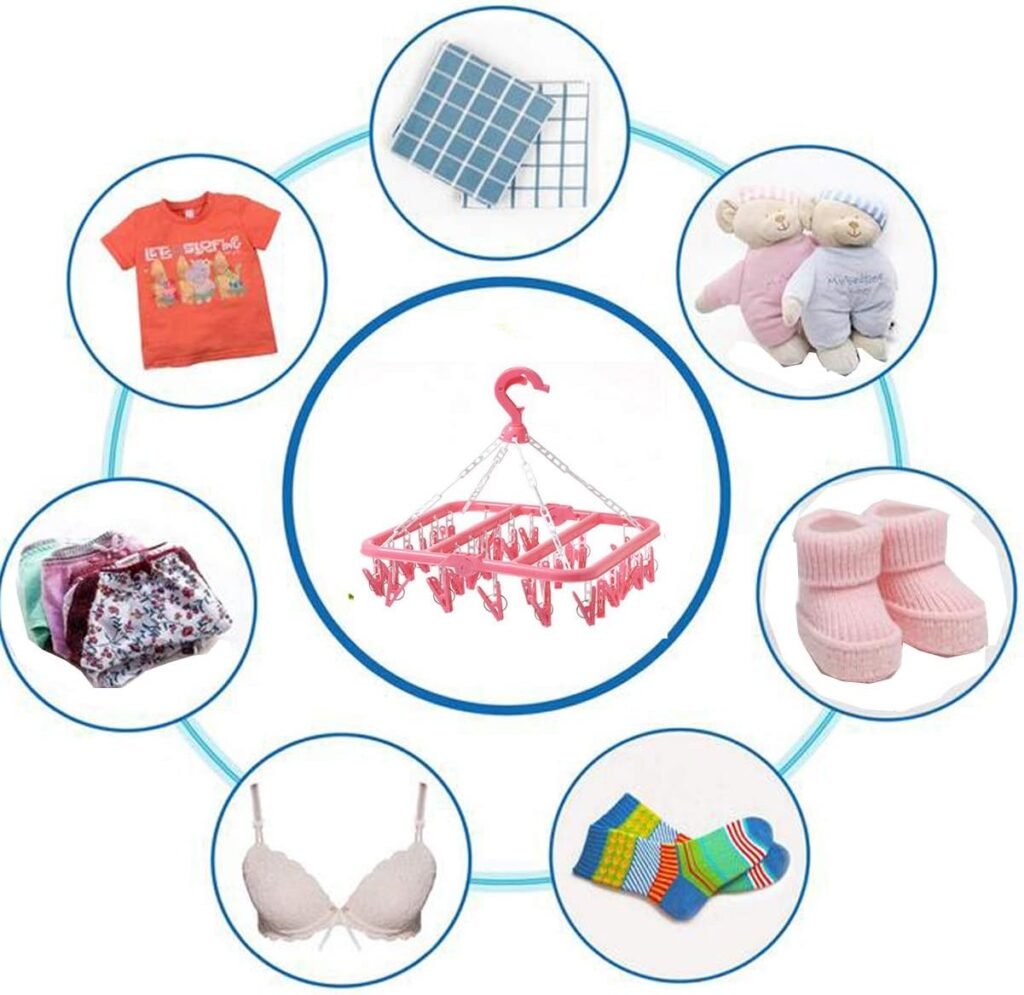 Sokken droogrek 2-pack met clips vouwbaar kunststof droogrek voor sokken ondergoed babykleding handschoenen en schoeninlegzolen windbestendig roze en groen compact kledinghanger systeem