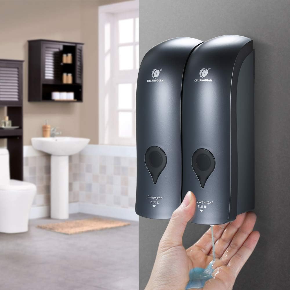 Zeepdispenser set wandmontage 2x300ml zonder boren handmatige douchegel en shampoo dispenser dubbele badkameraccessoire